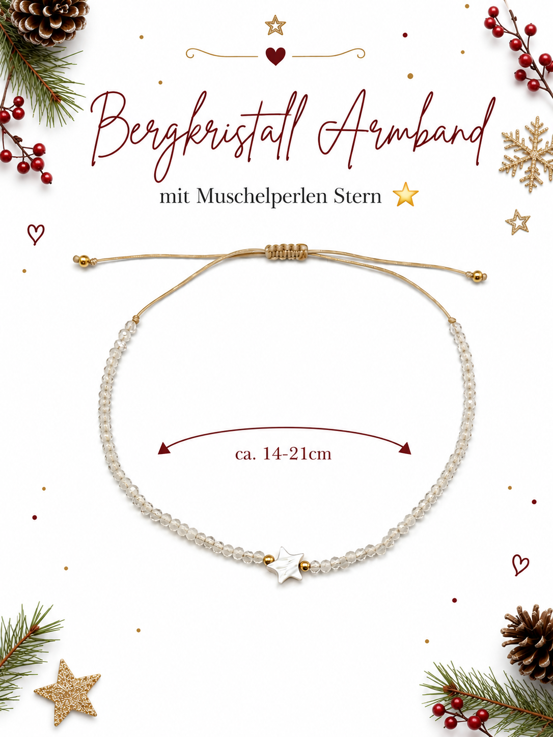 Bergkristall Armband, Edelstein Armband, Kleine Weihnachtsgeschenke, Armband für Damen, Kleines Geschenk Weihnachten, Wichtelgeschenk Frau