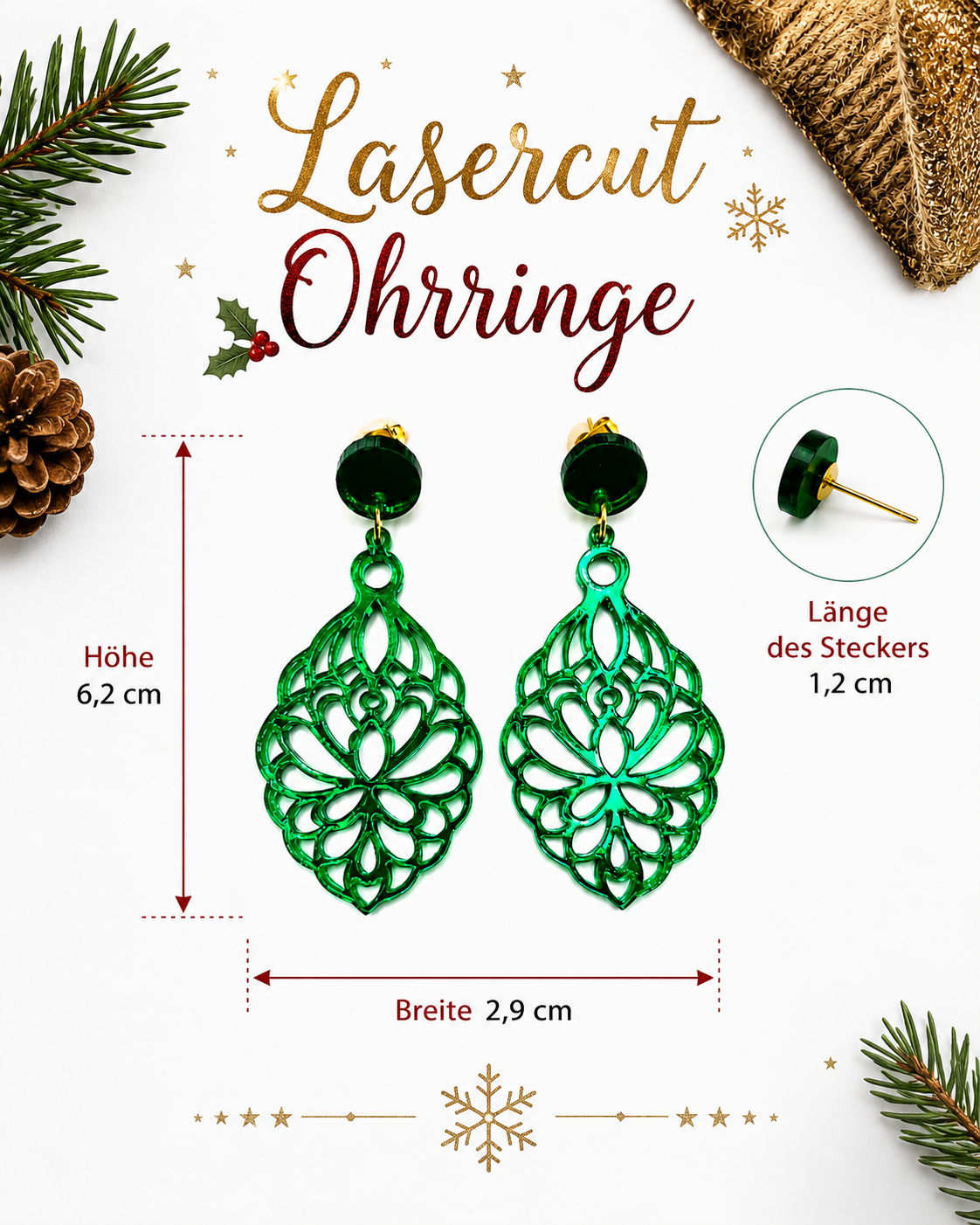 Ohrringe Damen, Statement-ohrringe, Weihnachtsgeschenk für Sie, Ohrringe Grün Hängend, Ohrringe Damen Modern, Damen Ohrringe Edelstahl